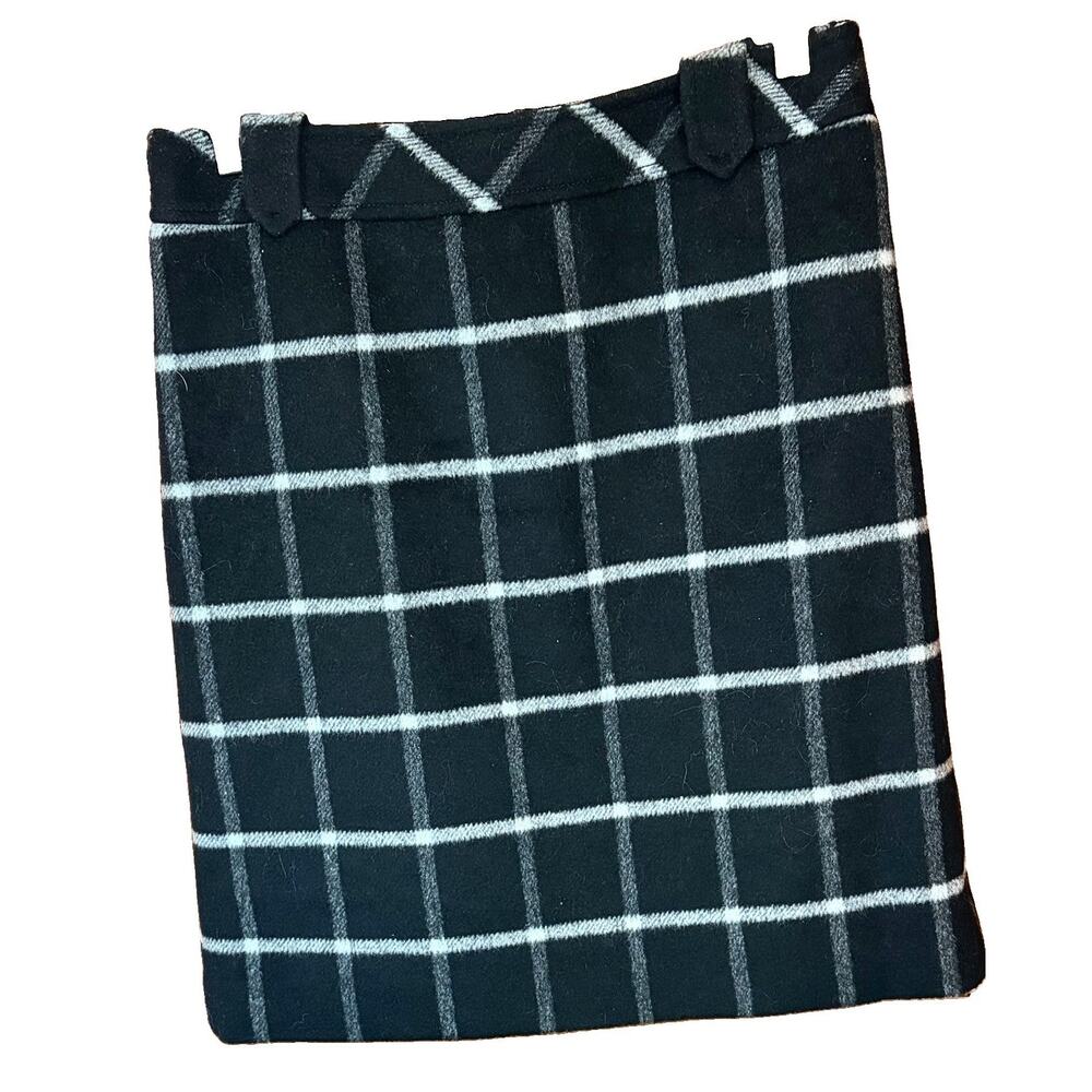 Talbots Wool Blend Pencil Skirt 2 Black White Window Pane Plaid Preppy Academia - Picture 2 of 6
